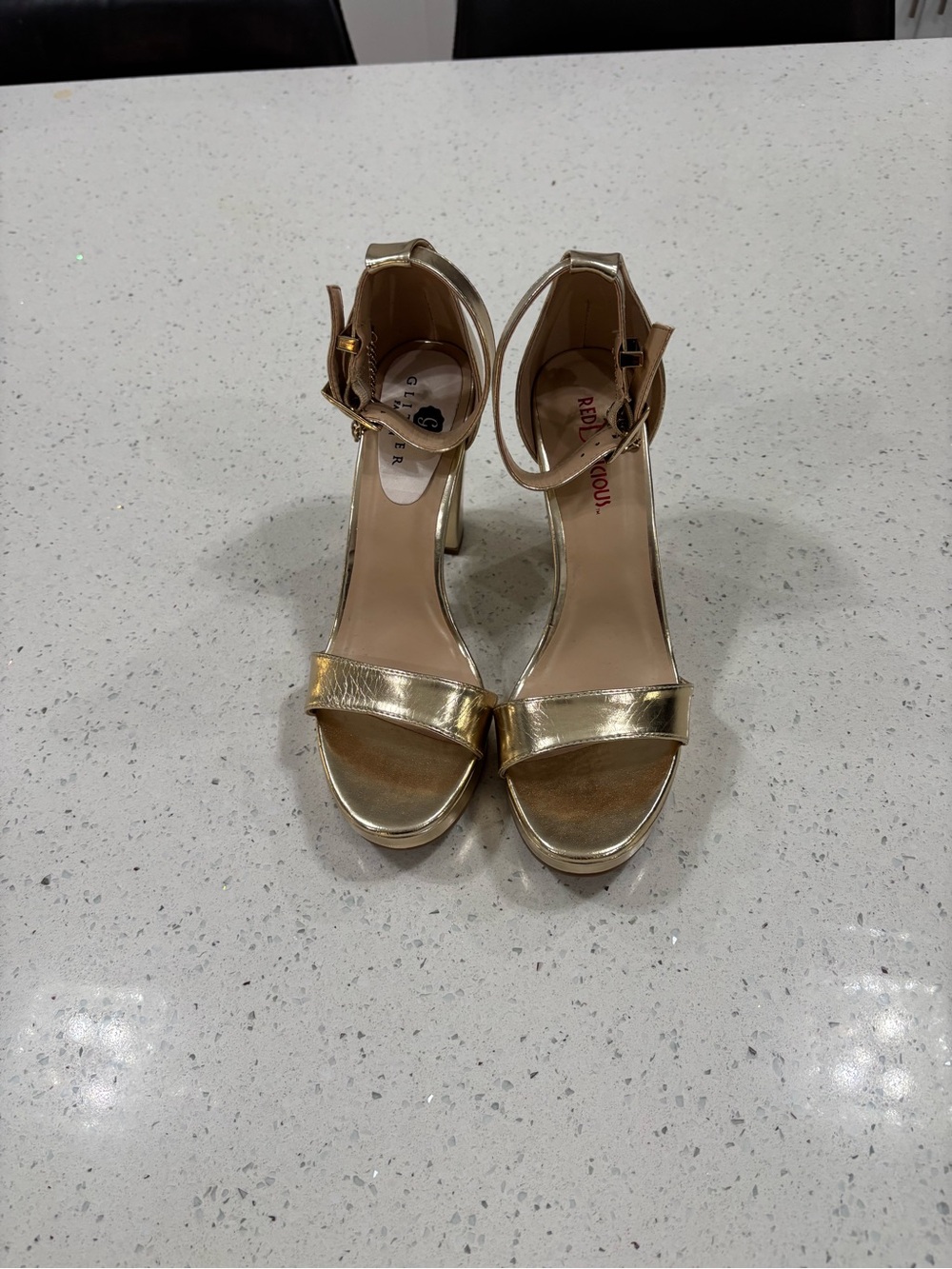 Gold Metallic Ankle-Strap High Heel Sandals by Size 8 Never worn 4 inch heel